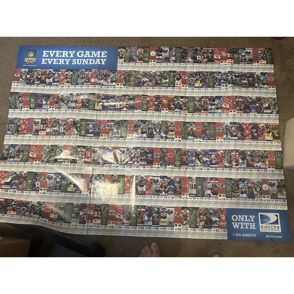 2010 Direct TV NFL Sunday Ticket Poster of Season's Games Stars on Back Excellen